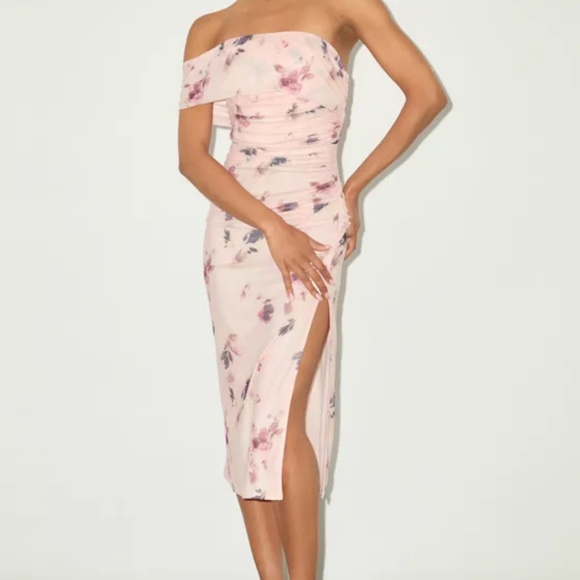 Lulus Jayleen Light Pink Floral Mesh One-shoulder Midi Dress - Size M - Picture 1 of 2